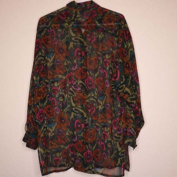 Adam Douglas abstract floral sheer 100% silk blouse-Size Small - Picture 4 of 5